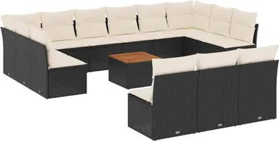 Produktbild von vidaXL 14-tlg. Garten-Sofagarnitur mit Kissen Schwarz Poly Rattan