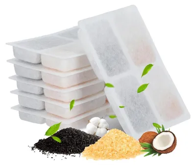 Productafbeelding van 6 stuks vervangingsfilters voor huisdierenfonteintjes, gemaakt van kokosnotenschalen, voor duurzame filtratie