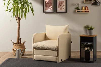 Produktbild von Hanah Home, Saga Single - Cream, 1-Sitzer-Schlafsofa, Creme, 100 % POLYESTERSTOFF, 68 x 70 x 66 cm