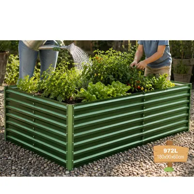 Produktbild von Verdego Hochbeet 180x90x60 cm, Rechteckig, Aus Verzinktem Stahl, Großes Pflanzbeet für Gemüse, Blumen & Kräuter, Garten, Terrasse, Grün