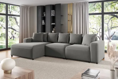 Produktbild von Ecksofa Designersofa Sofa MEGAN in Stoff Salvador Grau Ottomane Links