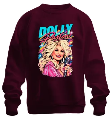 Obrázok produktu pre Dolly Parton, legenda country hudby, speváčka, retro ikona 80. rokov, mikina, burgundská farba, veľkosť L