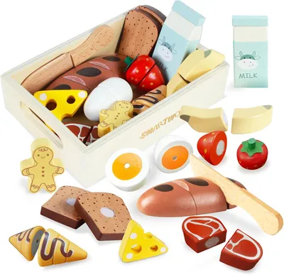 Produktbild von Kinderküchen Zubehör, 12-teiliges Frühstücksset, Holz, für Rollenspiele, für Puppenküche
