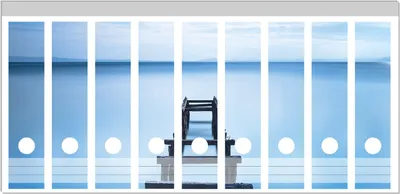 Produktbild von Wallario Ordnerrücken Sticker, selbstklebend für breite Ordner, 9 Stück, Motiv Rustikaler Holzsteg im blauen See