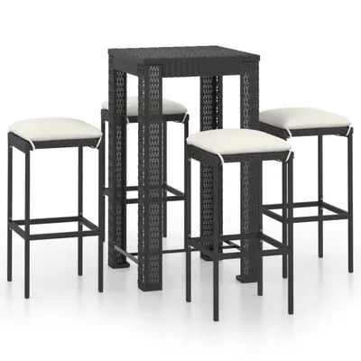 Image de vidaXL Ensemble bar de jardin 5 pièces avec coussins Poly rotin noir