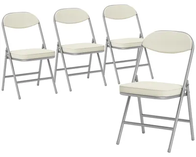 Produktbild von 4er-Set gepolsterte Klappstühle, Faltbare Stühle mit Cordbezug, Rückenlehne, Metallrahmen, Cremeweiß