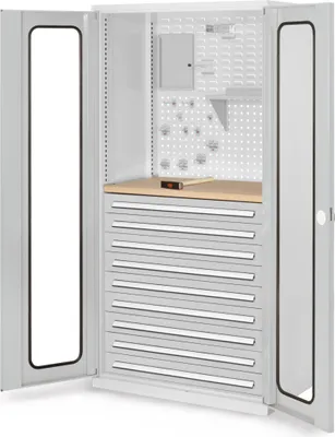 Produktbild von Kappes ®RasterPlan Schubladenschränke 1950x1000x600mm Sichtfenstertüren Modell 37 lichtgrau