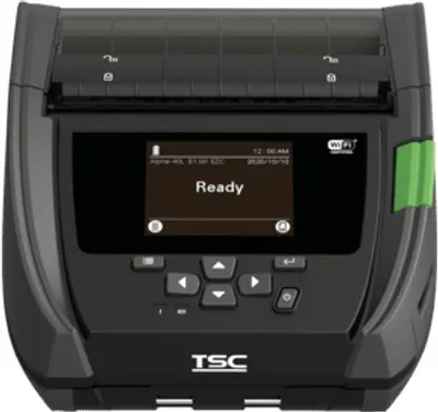 Produktbild von TSC Alpha-40L USB-C, BT, WLAN, NFC, 8 Punkte/mm (203dpi), RTC, Display Mobildrucker, Retail, Industrie, Lager, Thermodirekt, Auflösung: 8 Punkte/mm (203dpi), Medienbreite (max): 112mm, Druckbreite (max.): 104mm, Rollendurchmesser (max.): 67mm, Geschwindigkeit (max.): 127mm/Sek., USB-C, Bluetooth, WLAN (802.11ac), NFC, Micro SD-Slot, Real Time Clock, LCD Display, RAM: 128MB, Flash: 128MB, inkl.: Netzteil, Netzkabel (EU), Gürtelclip, Akku, erweitert, QSG (A40L-A001-1002)