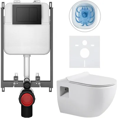 Immagine prodotto di Set completo per WC a pavimento Dure - bianco lucido - pulsante Prime/Maxio, nero - da incasso - 51x35 cm