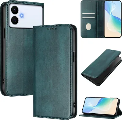 Immagine prodotto di Custodia per cellulare per Samsung Galaxy S26 Edge, vintage in pelle RFID protezione carta titolare stand funzione magnetica flip cover verde