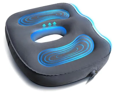 Produktbild von Aufblasbares orthopädisches Sitzkissen für das Büro - Ergonomisches Steißbeinkissen zur Linderung von Hämorrhoidenbeschwerden (Grau)
