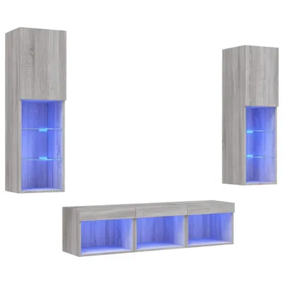 Produktbild von vidaXL 5-tlg. Wohnwand mit LED-Beleuchtung Grau Sonoma Holzwerkstoff