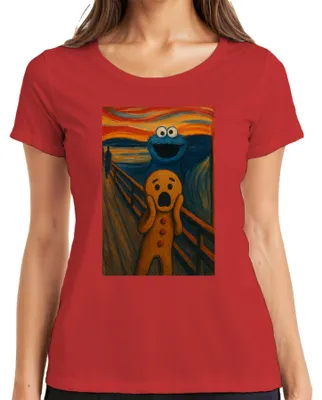 Obrázok produktu pre Cookie Monster The Scream Gingerbread Man Painting Carnival Zábavné dámske tričko, červené, S