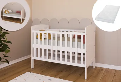 Produktbild von Babybett Kinderbett 70x140 cm mit Matratze umbaubares Gitterbett höhenverstellbar | baby bed weiss  Europe 140x70