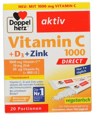 Obrázok produktu pre DOPPELHERZ Vitamín C 1000+D3+zinok DIRECT granule