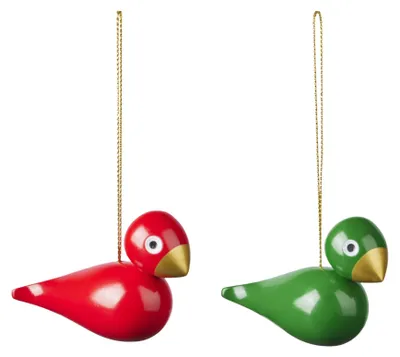 Produktbild von Kay Bojesen - Weihnachtsvögel, 2 Stück, rot / grün