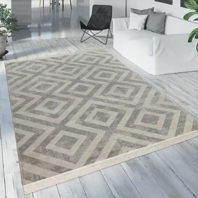 Produktbild von Moderner Outdoor Teppich Rauten-Muster Vintage-Look Flachgewebe Wetterfest Grösse 60x100 cm