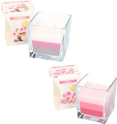 Image de KOTARBAU® Lot de 2 bougies parfumées à 2 mèches dans un verre SPA Jardin Rose Bougie à deux mèches tricolore Idée cadeau Aromathérapie Bougies de décoration Durée de combustion jusqu'à 32 heures