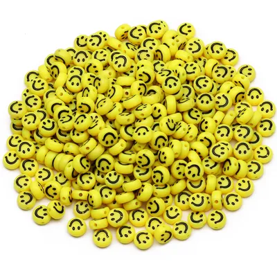 Produktbild von Bastelperlen rund 100 Stück, 7 x 4 mm rund, gelbe Perlen mit Smiley