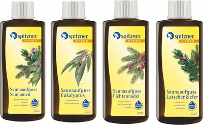 Produktbild von Spitzner Saunaaufguss 4er Set Eukalyptus Fichtennadel Latschenkiefer Saunamed 4x 190ml