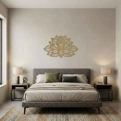 Produktbild von Mandala Metall Wanddeko Lotusblume Zen Meditationsraum Geschenk (67x43 cm Gold)