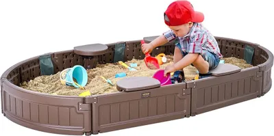 Produktbild von Sandkasten mit Abdeckung Ovaler Sandkasten HDPE-Sandkasten für den Außenbereich im Garten Für Kinder von 3 bis 12 Jahren