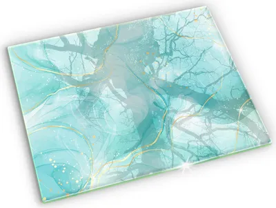 Produktbild von Glasplatte für Grabkerzen Gummifüße Glas Motiv - 52x40 cm - Blaugoldene Abstraktion
