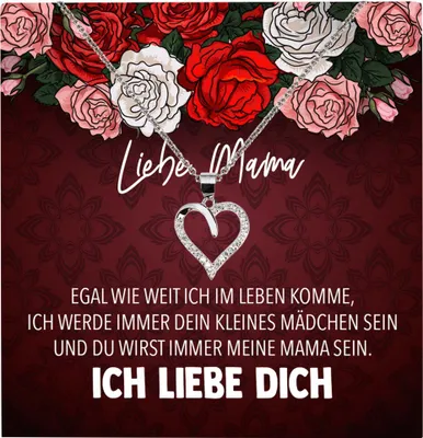 Produktbild von 22Feels Echt Silber Halskette - Liebe Mama Geschenk von Tochter Geburtstag und Muttertag Mutter Schmuck Set für Frauen - Herz Anhänger, Karte