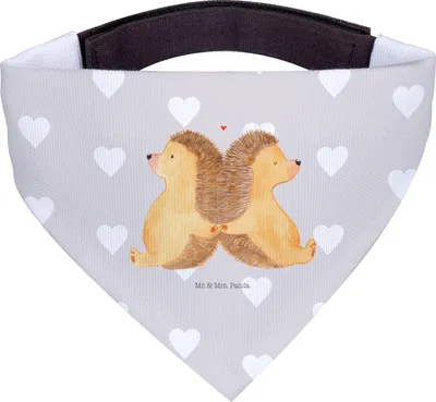 Produktbild von Mr. & Mrs. Panda Hund Halstuch Igel händchenhaltend - Grau Pastell - Geschenk, Tuch, Für Hunde, Hochzeit, Lieblingsmensch, Verknallt, Hunde-Halstuch, Love, Freundin