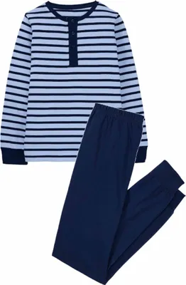 Produktbild von L&D Jungen Pyjama Set lange Schlafhose + langarm Oberteil Warm Blau 146-152