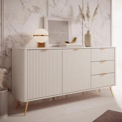 Produktbild von Kommode Sideboard FLORE 163 cm Beige Gold Geriffelt 2D3S