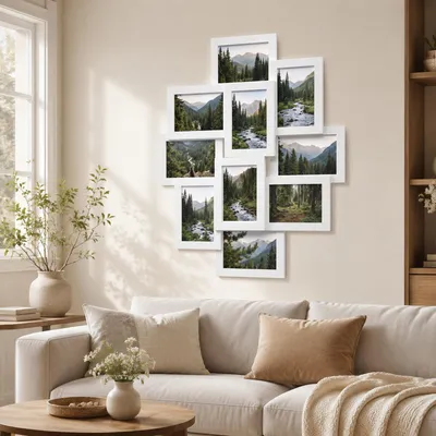 Obrázek produktu pro SONGMICS, sada rámečků na fotografie, pro rodinné fotografie, pojímá 10 fotografií o rozměrech 10 x 15 cm (4 x 6 palců), vyrobená z MDF desek, vyžaduje montáž, bílá barva