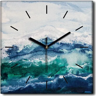 Produktbild von Coloray Uhr auf Leinwand 30x30 cm Wand Uhr Dekoration Wohnzimmer Segeltuch schwarze Hände -Ocean Waves Aquarelle
