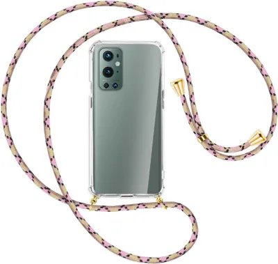 Produktbild von Handykette Backcover-Schutzhülle mit Band (Metall goldfarben) für OnePlus 9 Pro - rosa Karo