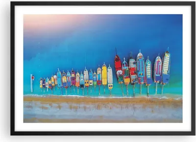 Produktbild von Gerahmtes Poster - Schwarzer Rahmen - Schiffe Strand Perspektive - 70x50 cm - Wand Bild - Wanddeko - Wandbilder - Kunstposter - Wandposter - Bilderrahmen - Bilder - Kunstdruck - P2BAA70x50-4415