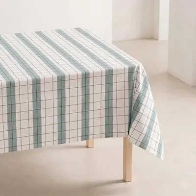 Obrázek produktu pro GAMUSI STOKKEN Žakárový ubrus s kostkovaným vzorem 150 × 300 cm – směs bavlny, odolný proti skvrnám, modrý – elegantní obdélníkový ubrus do jídelny a kuchyně – OEK