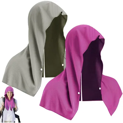Productafbeelding van 2x Koeltasdoek met zonnebescherming – Koelend nekdoek en capuchon voor nek en gezicht, sportdoek tegen hitte, roze + grijs