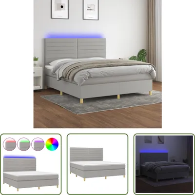 Produktbild von The Living Store Boxspringbett mit Matratze & LED Hellgrau 180x200 cm Stoff
