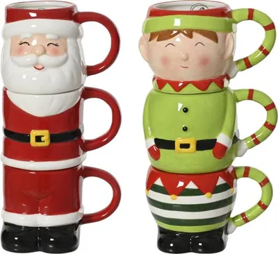 Produktbild von 3er Set Stapeltassen - Wichtel/Weihnachtsmann - ca. 9,5 x 7 x 19 cm - 1 Stück