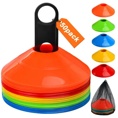 Imagen del producto de Conjunto de conos para entrenamiento, 50 unidades, con bolsa de transporte y soporte para conos, ideal para entrenamientos de fútbol