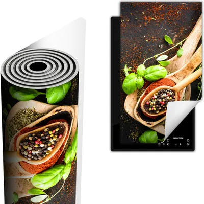 Produktbild von Herdabdeckplatte abdeckung Glaskeramikkochfeld abdeckplatte 30x52 cm Anti Rutsch Matte Aufrollbar, Gewürze Bunt