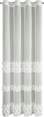 Image de EUROFIRANY | Rideau - blanc - avec broderie de feuilles en 3D - 140 x 250 cm