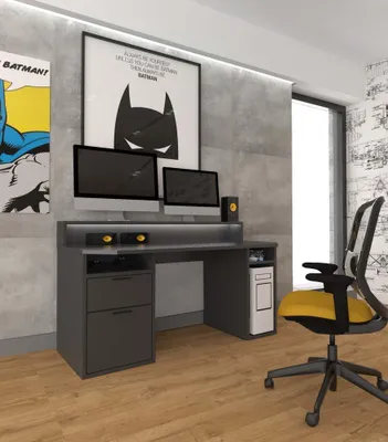 Produktbild von TURKU Gaming Schreibtisch 160 x 72 cm mit Schubladen Schwarz, LED-Beleuchtung:ohne Beleuchtung