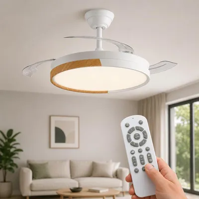 Obrázek produktu pro Stropní ventilátor se zatahovacími lopatkami, LED osvětlením a dálkovým ovládáním, 48 W