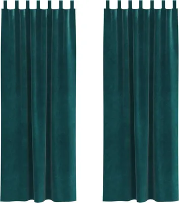 Produktbild von vidaXL Verdunkelungsvorhänge 2 pcs Dunkelgrün 140 x 245 cm Samt
