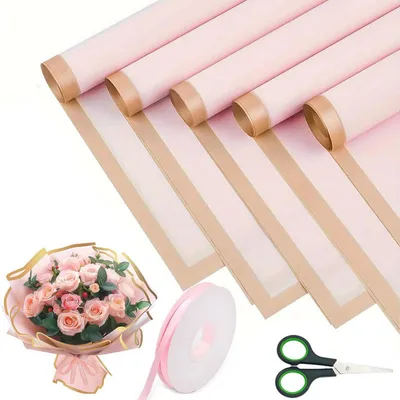 Produktbild von Blumenstrauß Geschenkpapier 20 Blatt Rosa 58x58cm mit Band und Schere