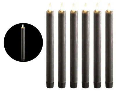 Produktbild von Stabkerzen LED mit Timer GRAU 8 Stück indoor - 6 Stunden - ECHTWACHS 23cm Höhe für Kerzen 2,2cm Durchmesser 2 AAA Batterien notwendig LED Stabkerzen 4er Set GRAU (zwei Mal) bewegliche Flamme Licht