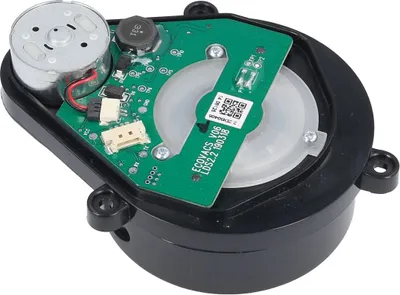 Close-up of a robotic vacuum cleaner's laser navigation module.