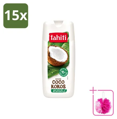 Image de 15 gels douche Tahiti à base de coco biologique - Vegan - 300 ml - Lot économique - 15 pièces