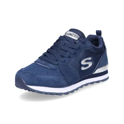 Produktbild von Skechers Damen Og 85 Gold'n Gurl Sneaker, Navy Suede Mesh Nylon Silver Trim, 35